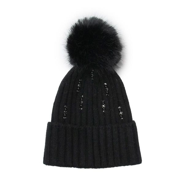 Huvudbild Svart mössa med pärlor - ullblandning