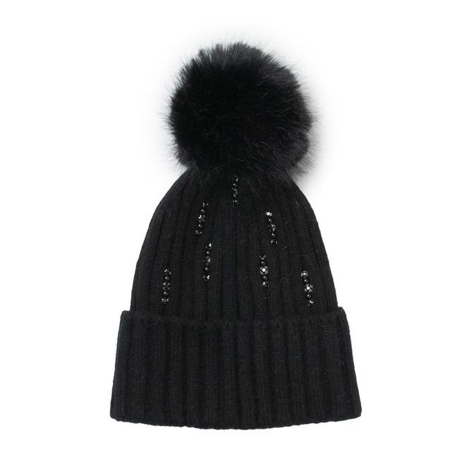 Hovedbilde Svart lue med perler - ullblanding