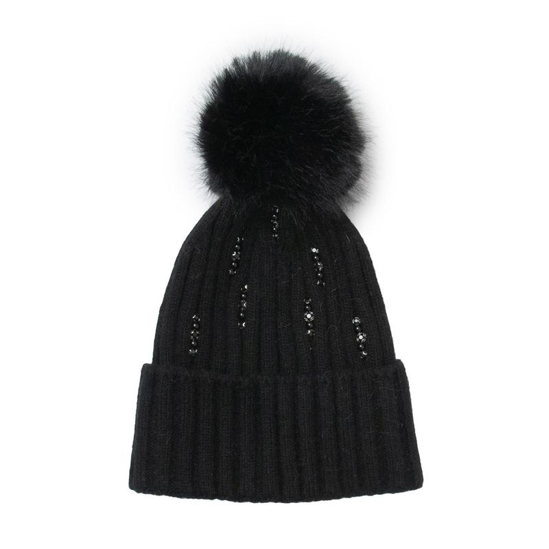 Svart lue med perler - ullblanding