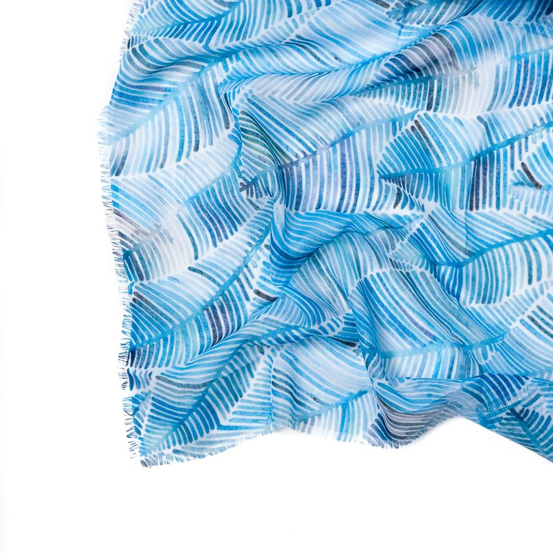 Bladprintet skjerf med gull foil - blå