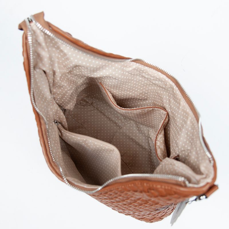 Harmony flätad stor bag cognac - rymlig väska i imitationsskinn med silverfärgade detaljer