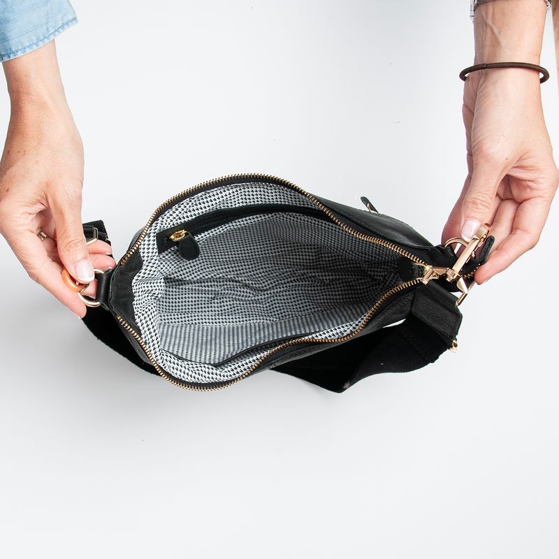 LØV skinn bag med dobbel rem - svart