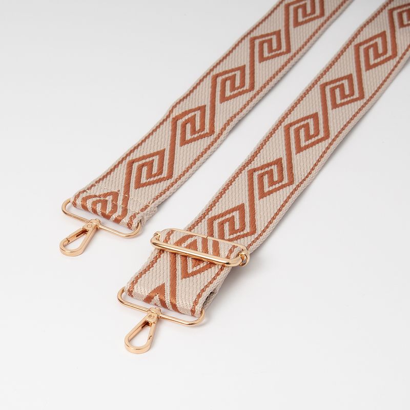 Skulderrem med gresk mønster - beige/cognac