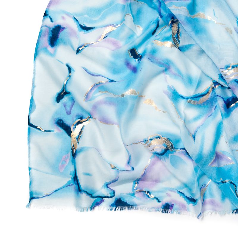 Storblomstret skjerf med gull foil - blå