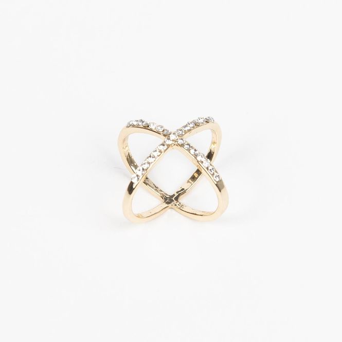 Hovedbilde Skjerf ring enkel X med strass stener - gull