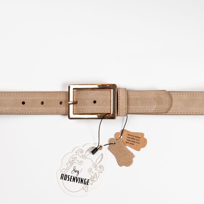 Hovedbilde Semsket skinnbelte beige - firkantet gullspenne 3 ...