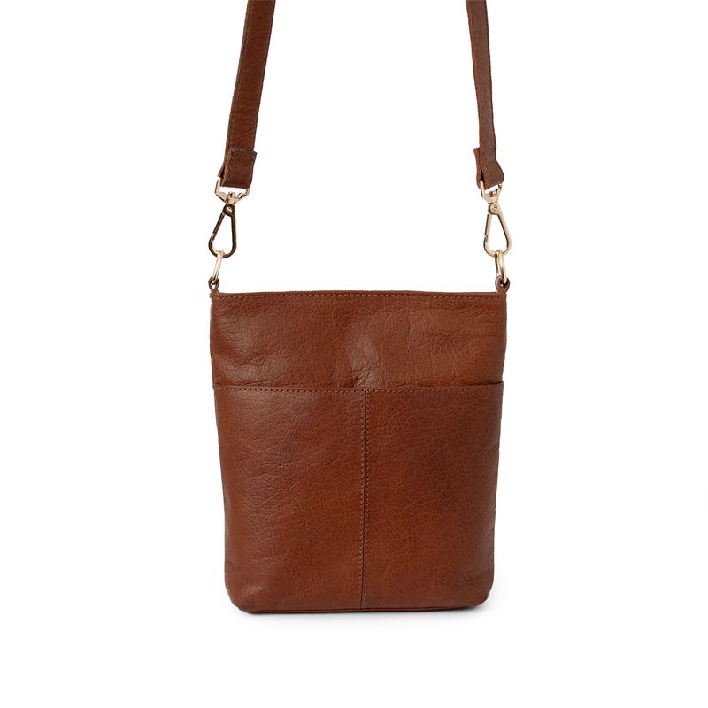 LUCA liten crossbag i skinn med frontlomme - brun
