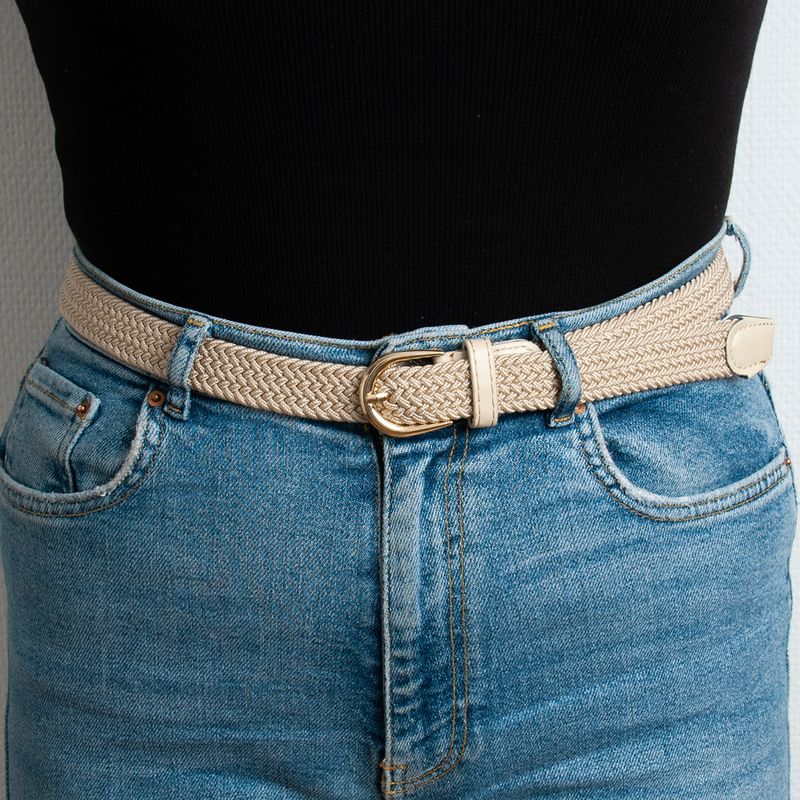 Smalt strikkbelte, gull - lys beige