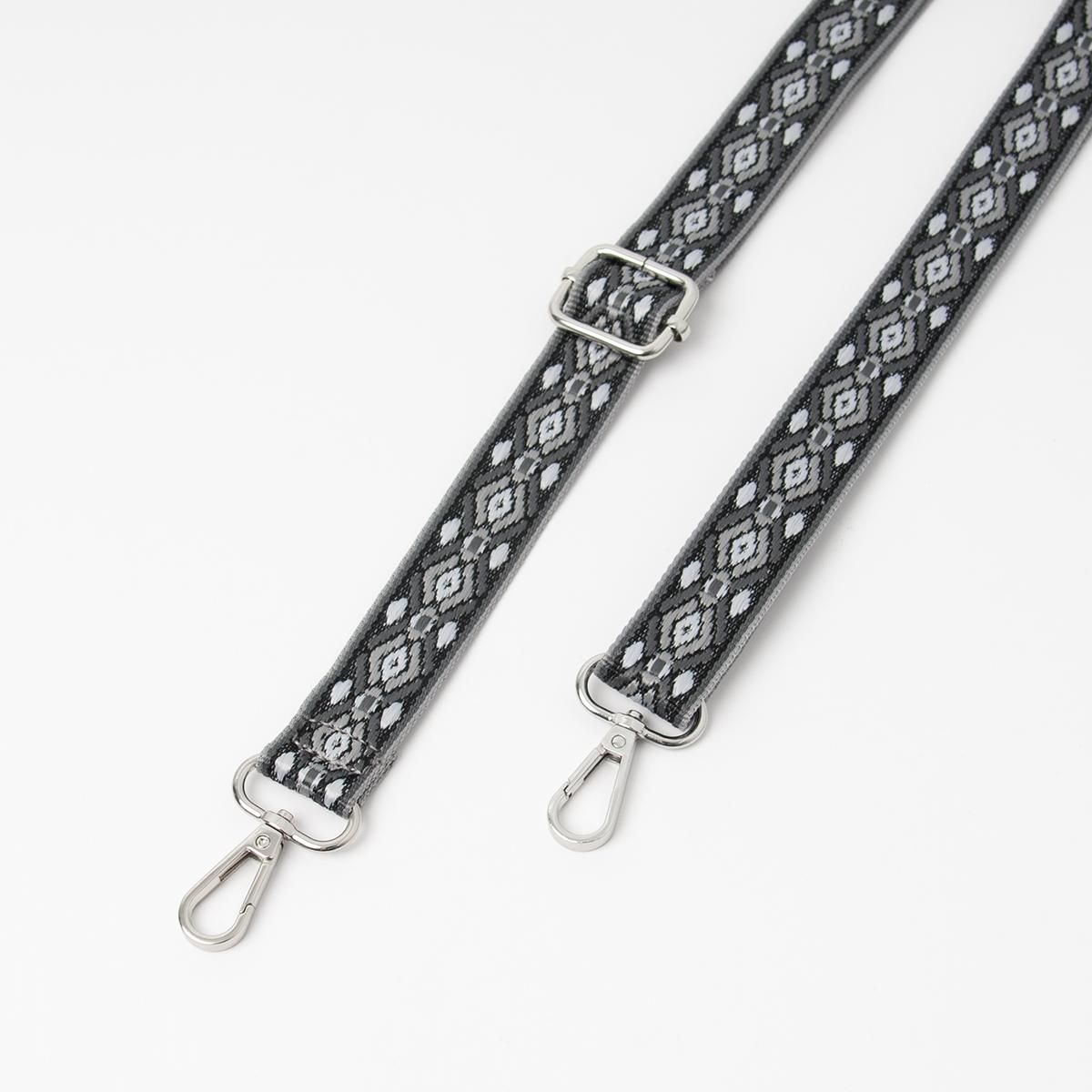 Smal skulderrem grå - justerbar mønstret veskereim med sølvfarget metall