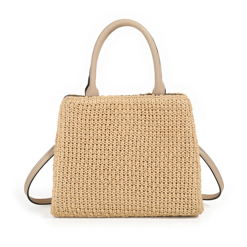 India flettet shopper - beige - stilren veske til hverdag og sommer