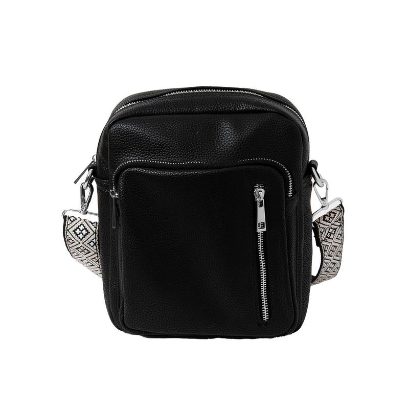 BEA stor citybag med mønstret rem - svart