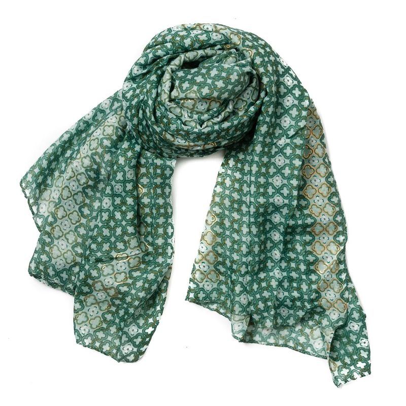 Lenkeprintet skjerf med gullfoil - grønn