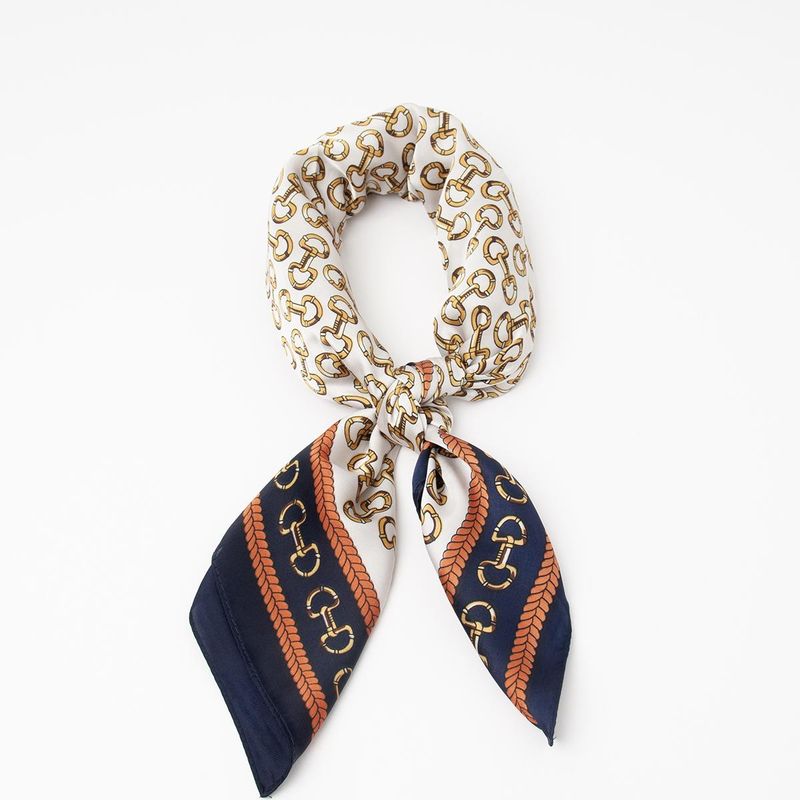 Liten scarf med bettmönster - marinblå och orange