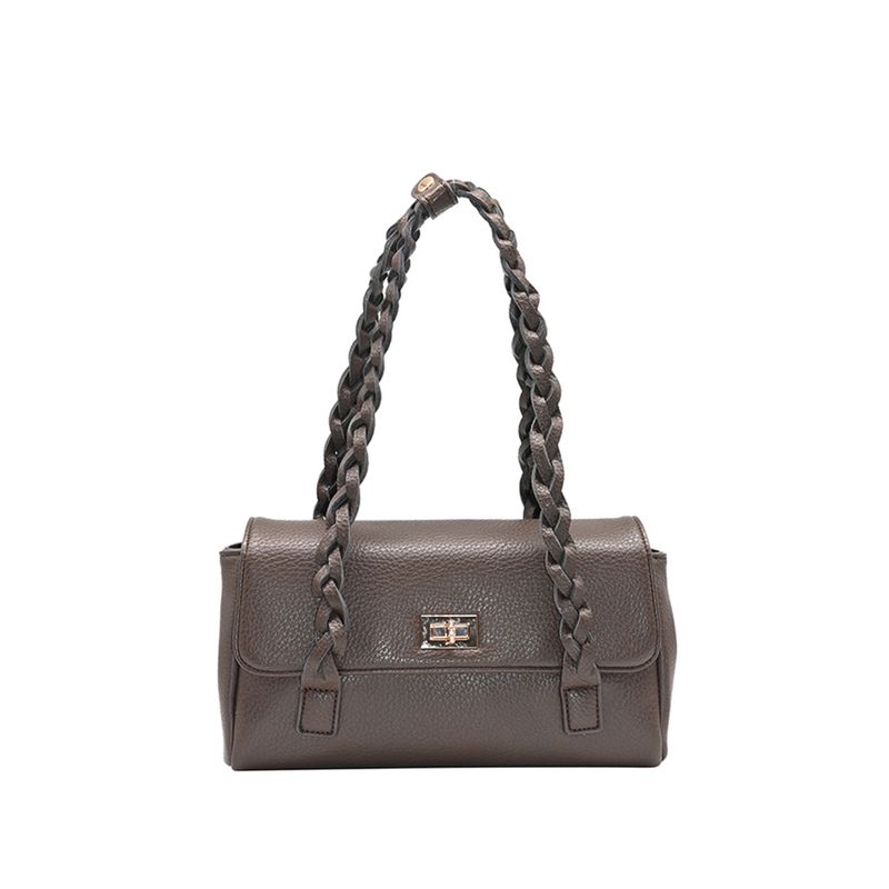 Holly låg shopper - brun väska i imitationsskinn med guldfärgade detaljer