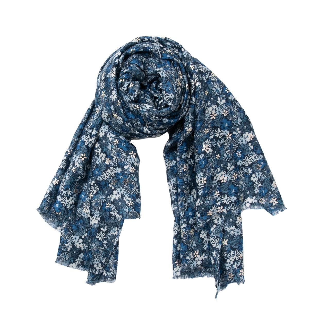 Skjerf med små blomster - marine