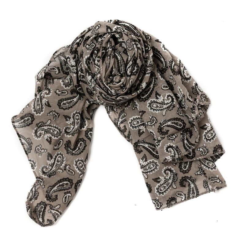 Skjerf med paisley i bomull/silke - beige