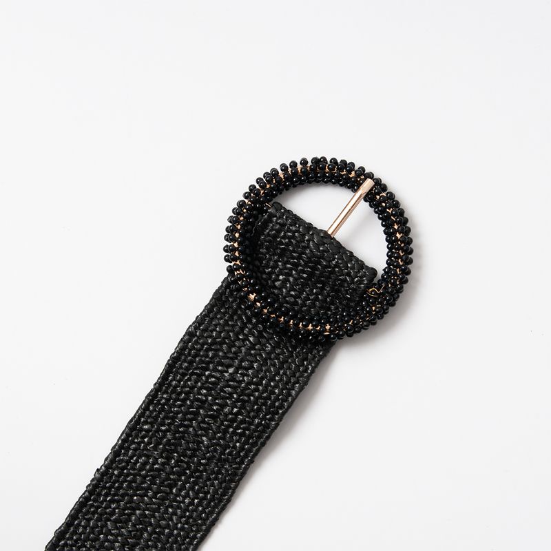 Elastikkbelte med perlespenne - svart