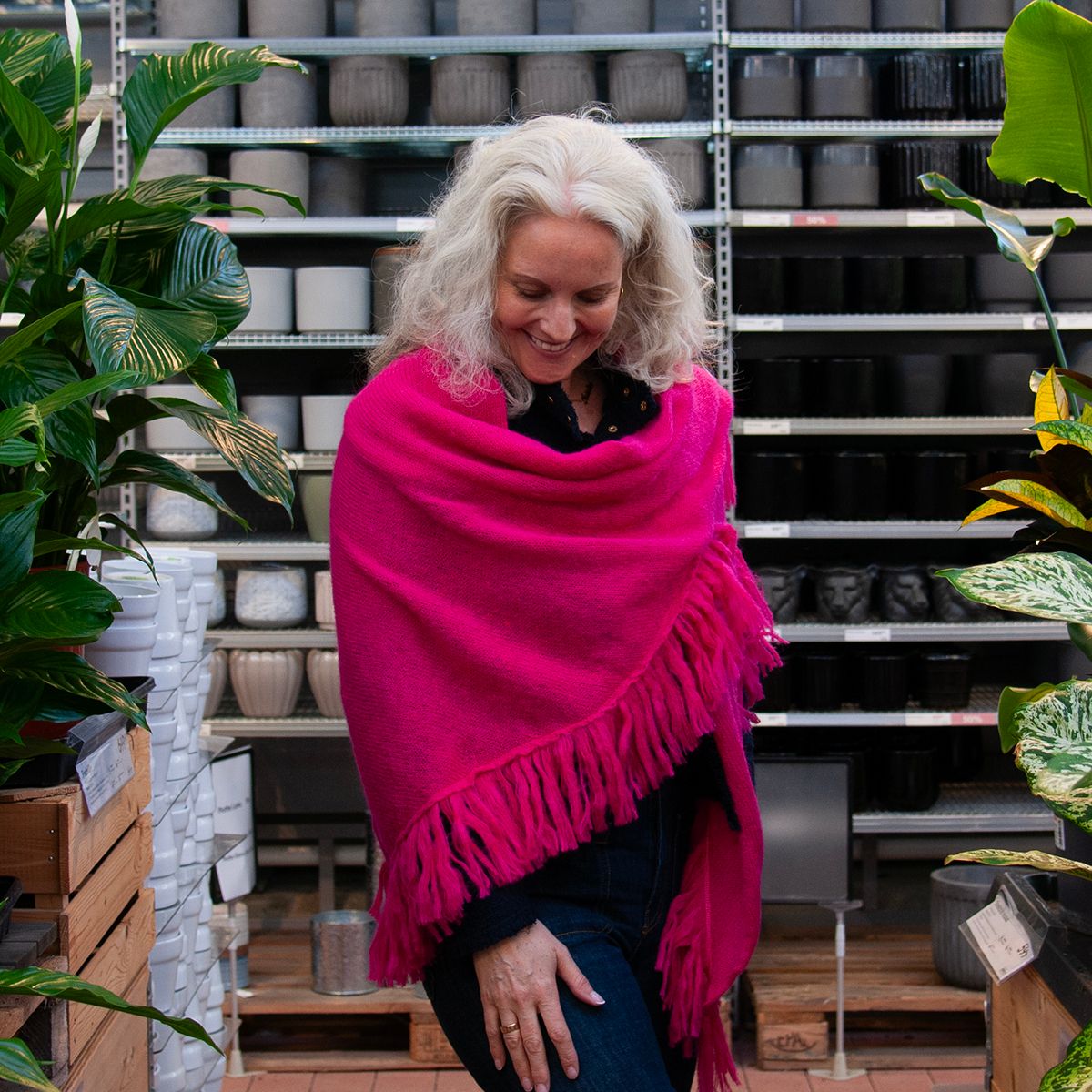 Sjal i mohairmix - sterk rosa