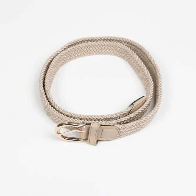 Hovedbilde Smalt strikkbelte, gull - lys beige