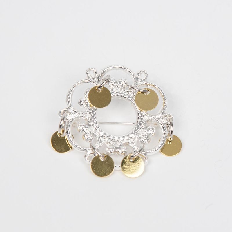 Brosje sølje gullfarget - dekorativ bunadsbrosje 3 cm