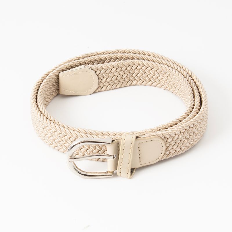 Smalt strikkbelte, sølv - beige