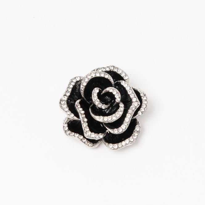 Hovedbilde Brosje svart blomst med strass stener