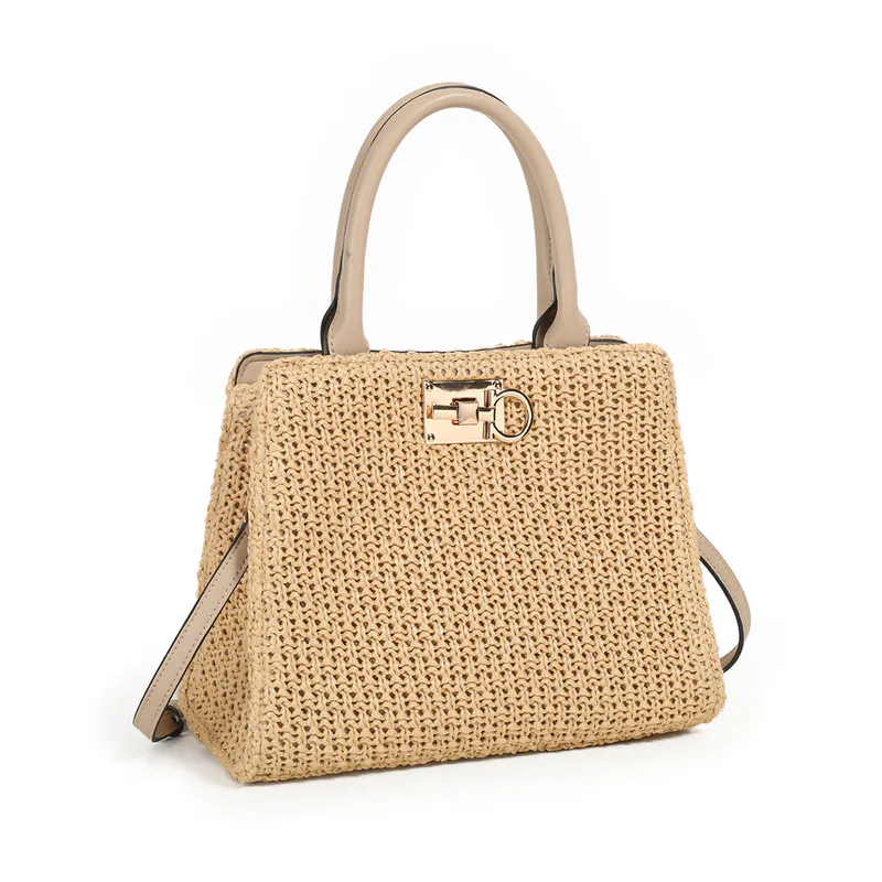 India flettet shopper - beige - stilren veske til hverdag og sommer