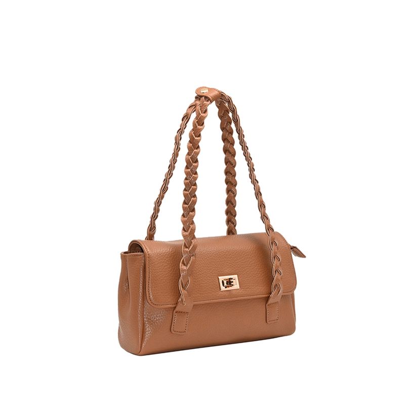 Holly lav shopper - cognac veske i imitert skinn med gullfargede detaljer