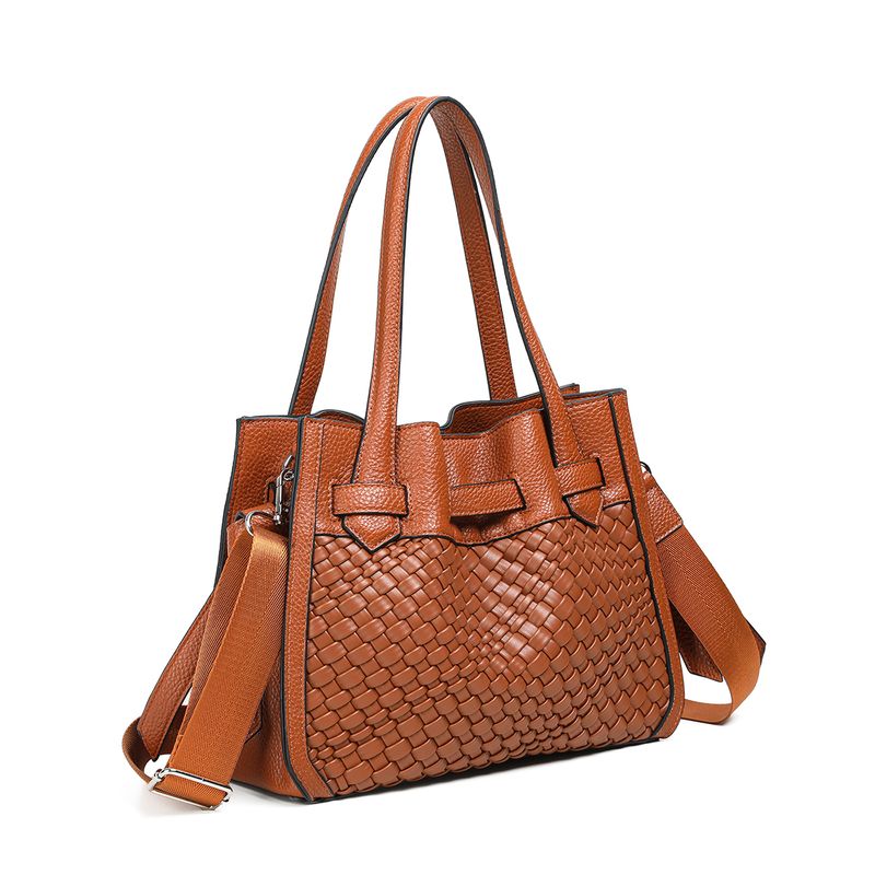 FELIN shopper med flettet front - cognac
