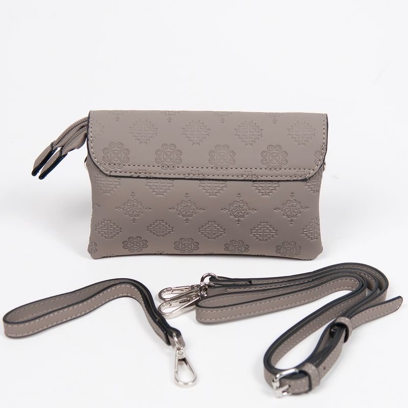 DANIELLE clutch med preget mønster beige sølvfarget metall
