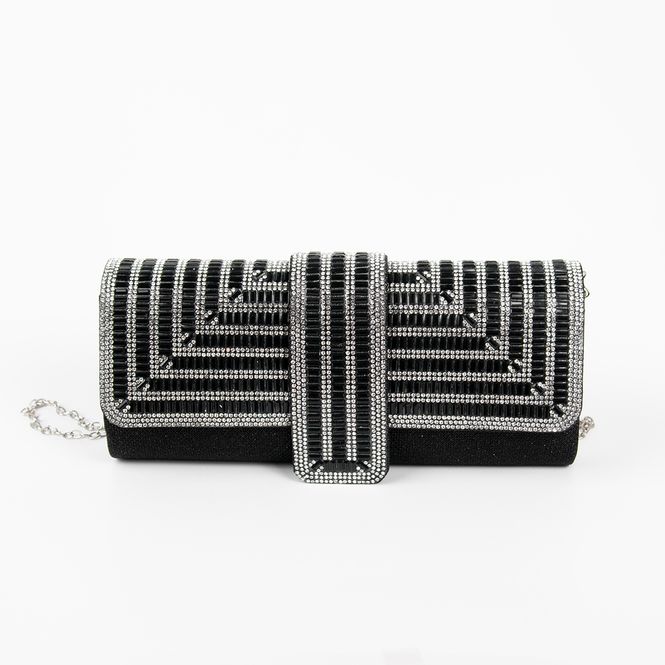 Hovedbilde Clutch-veske med strass og linjemønster - svart
