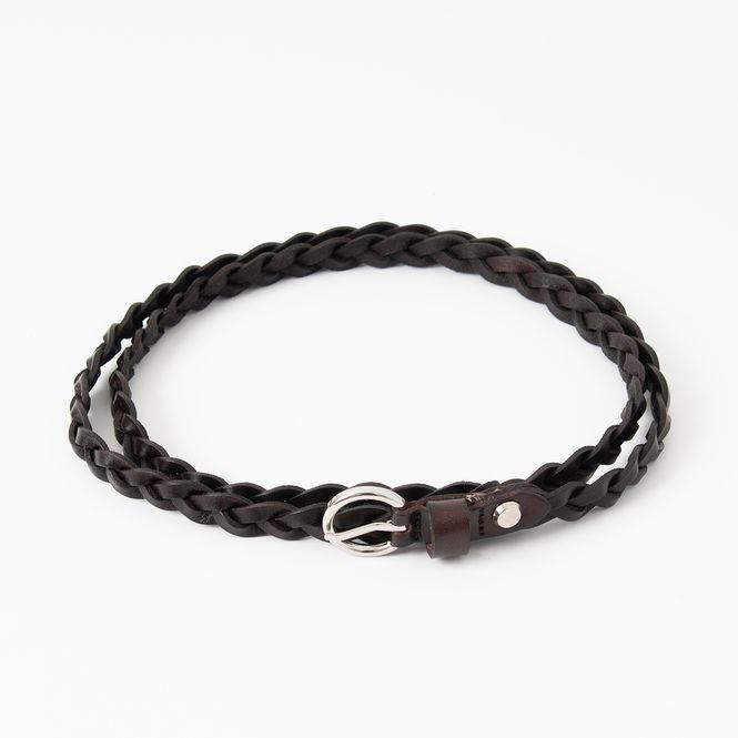 Hovedbilde Belte skinn smalt flettet - brun