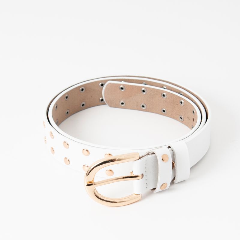 Skinnbelte med nagler - hvit