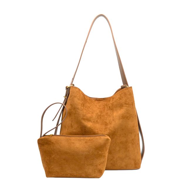 Hovedbilde KAROLINE bucketbag i imitert semsket skinn cognac