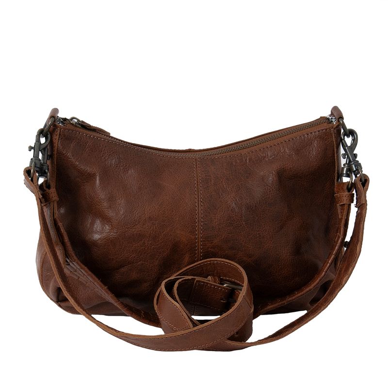 Skinnveske OLEA myk skinnveske med dobbel rem - Mørk brun