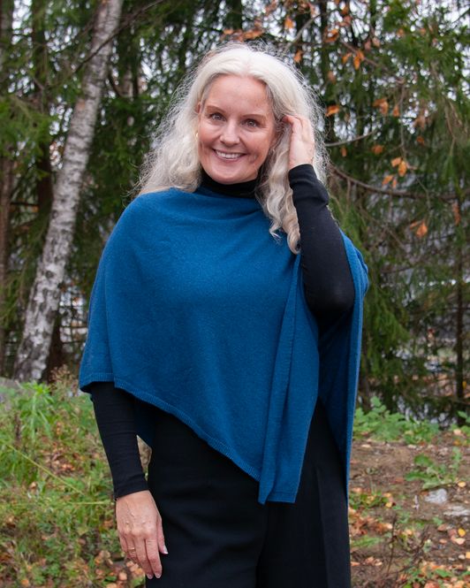 Hovedbilde Poncho eco cashmere/ull - jeansblå