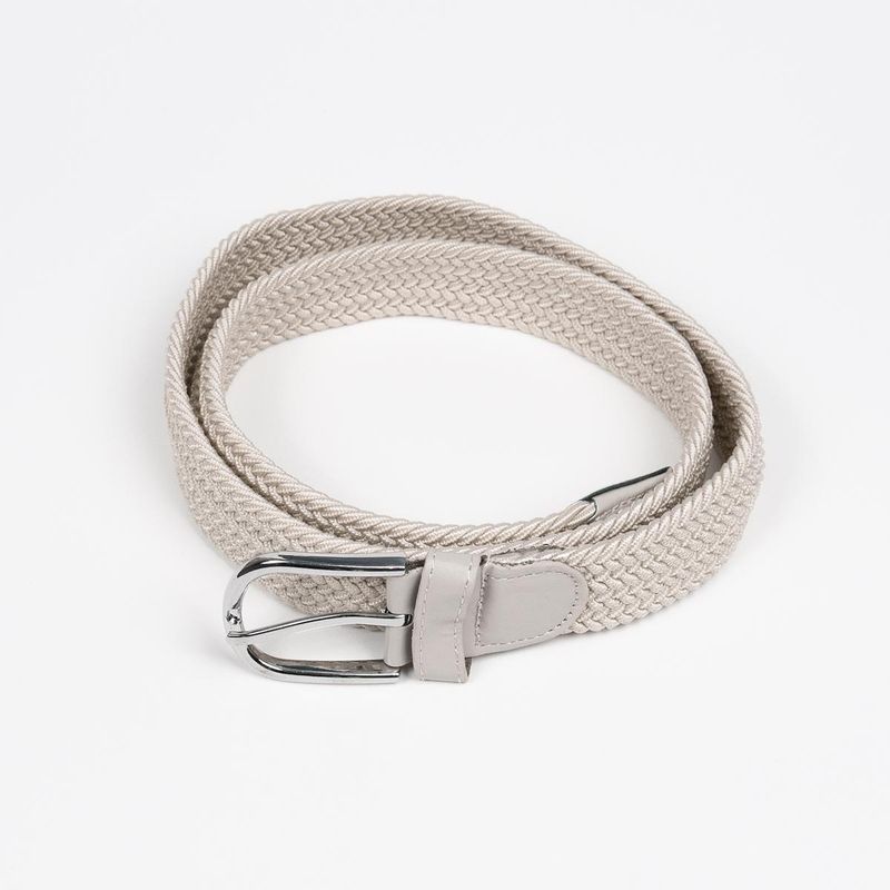 Strikkbelte, sølv - blek beige